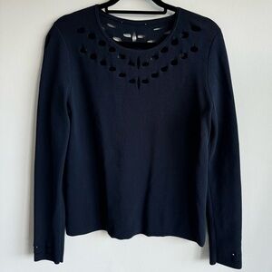Maje Navy Long Sleeve Crew Neck Stretch Knit Top Blouse Size Medium